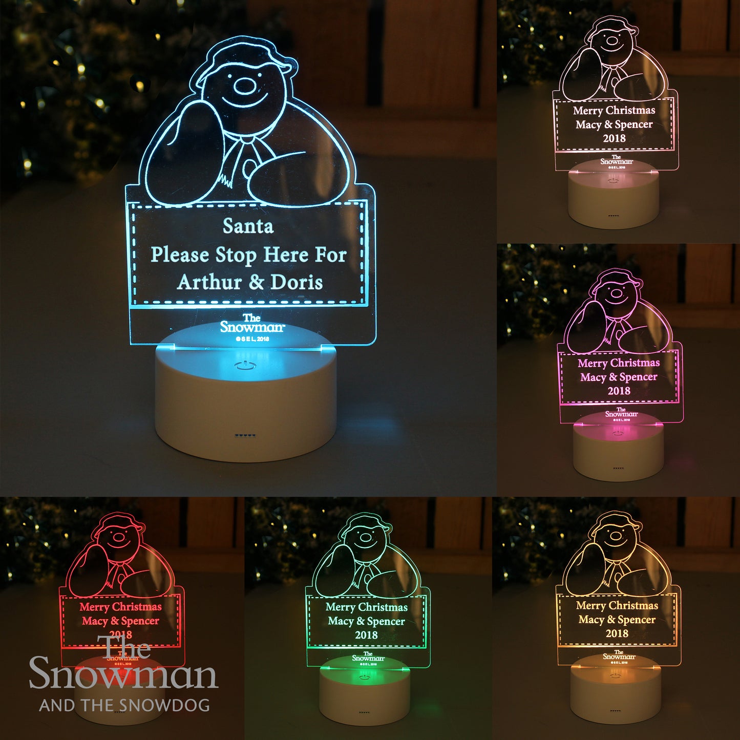 Personalised The Snowman LED Colour Changing Decoration & Night Light